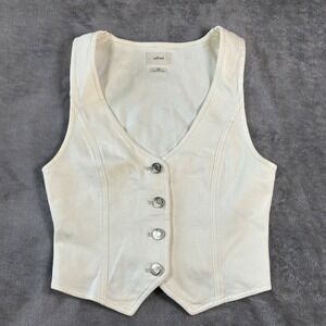 Wilfred Aritzia Cream Denim Button Front Vest Top Off White 2XS 118362